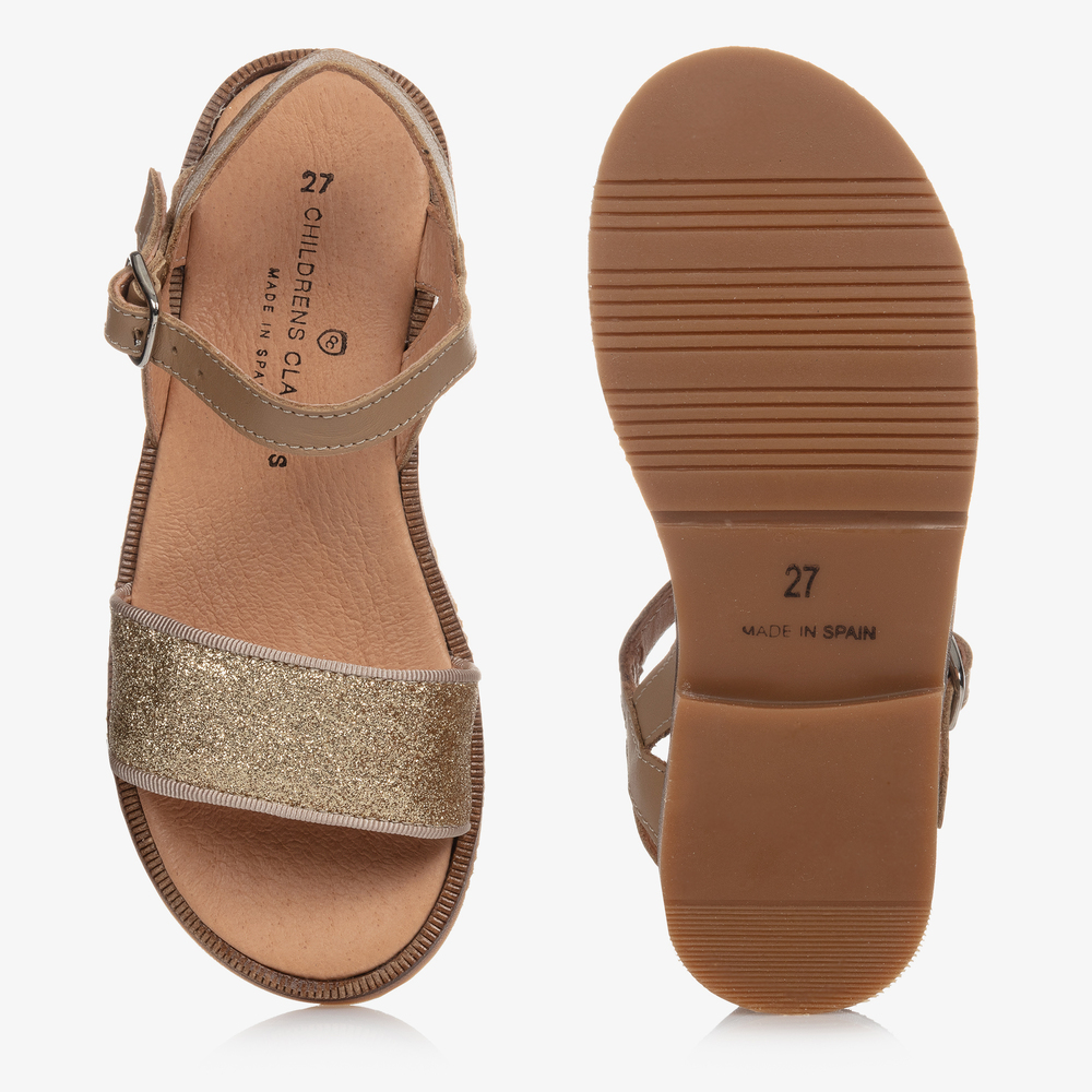 Children's Classics-صندل جلد وقماش غليتر لون ذهبي للبنات | Childrensalon