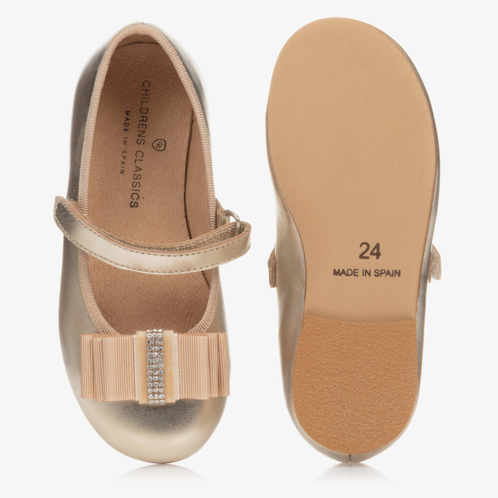 Children's Classics-Gold Leather Ballerina Pumps | Childrensalon