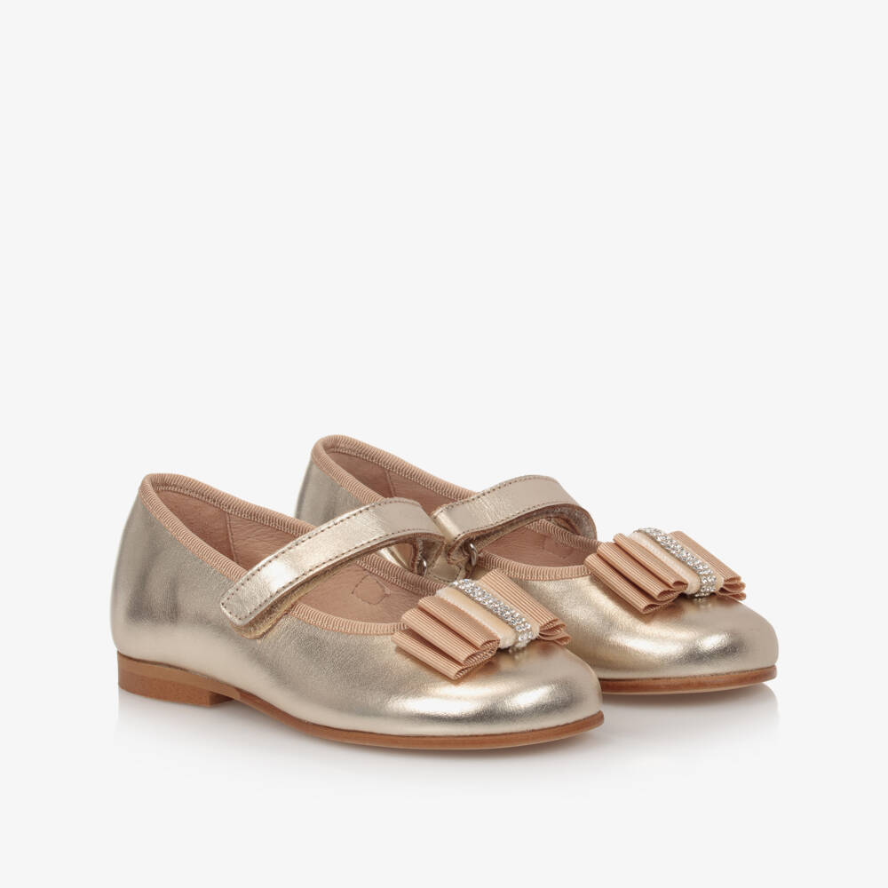 Children's Classics-Gold Leather Ballerina Pumps | Childrensalon