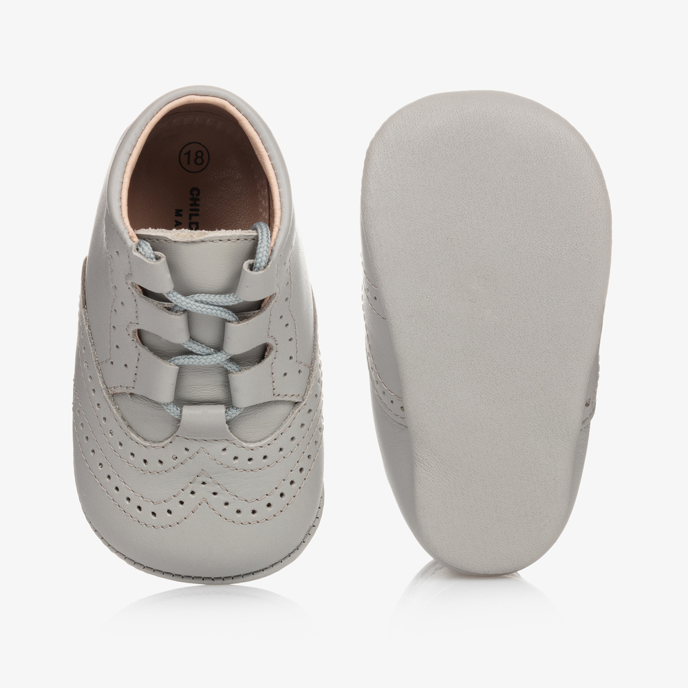 Children's Classics-Grey Leather Pre-Walker Shoes | Childrensalon