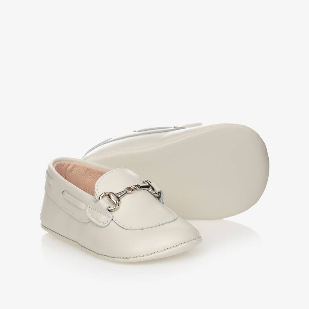 Children's Classics-Ivory Leather Pre-Walker Shoes With Metal Snaffle | Childrensalon
