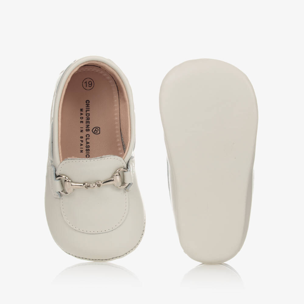 Children's Classics-Ivory Leather Pre-Walker Shoes With Metal Snaffle | Childrensalon