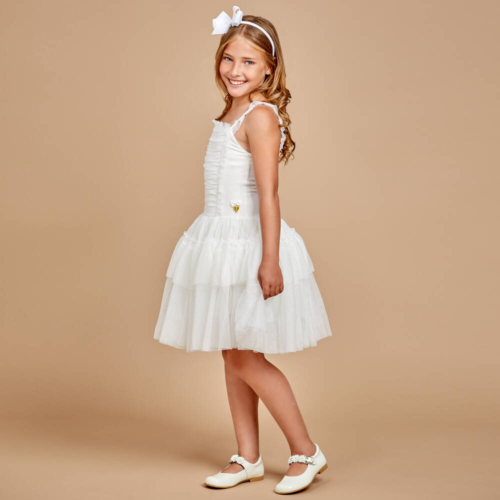 Children's Classics-Ivory Patent Leather With Floral Strap Shoes | Childrensalon