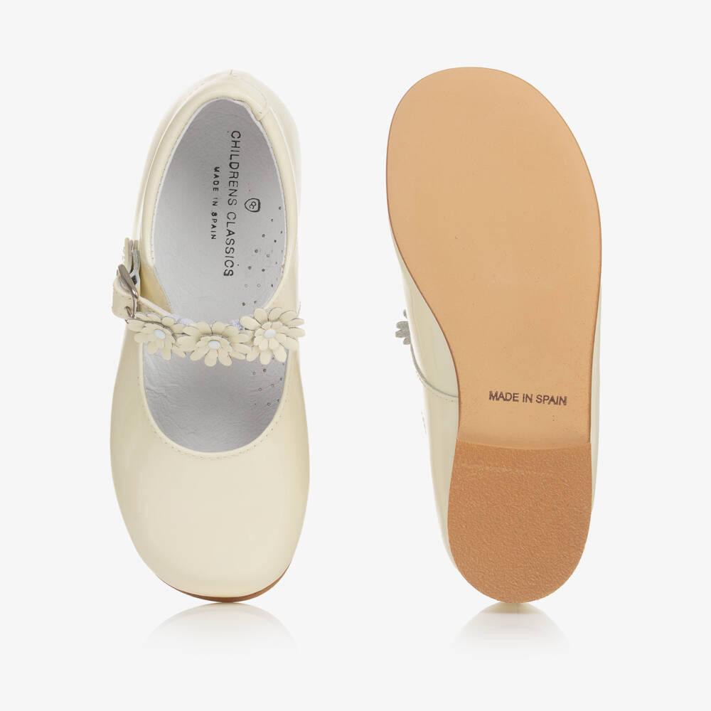 Children's Classics-Ivory Patent Leather With Floral Strap Shoes | Childrensalon
