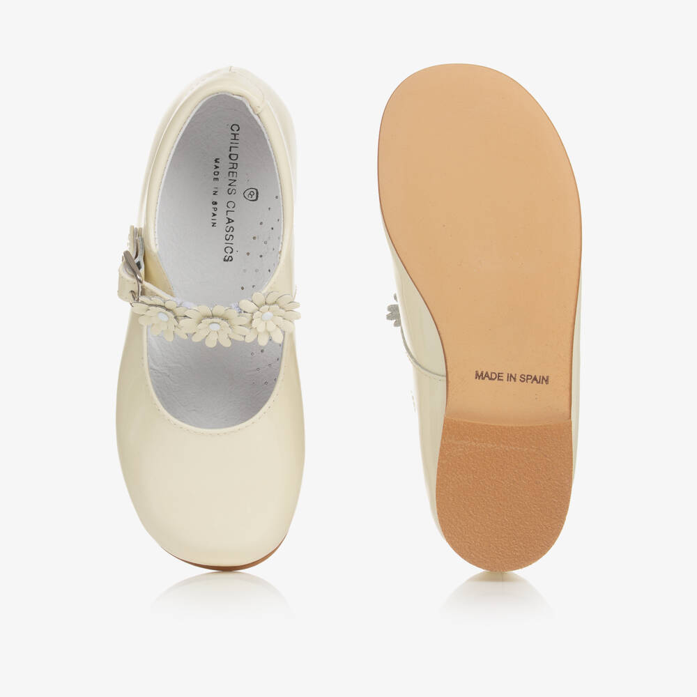 Children's Classics-Ivory Patent Leather With Floral Strap Shoes | Childrensalon