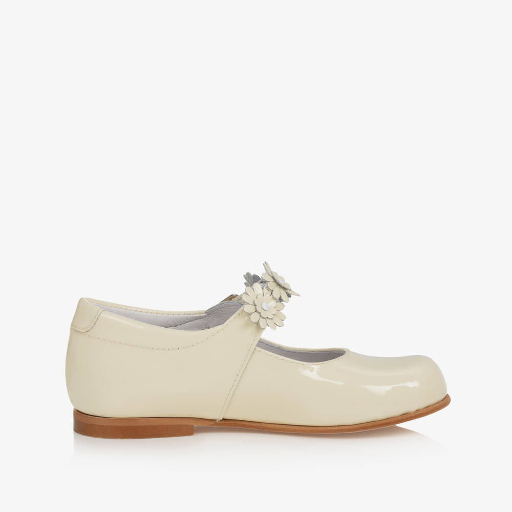 Children's Classics-Ivory Patent Leather With Floral Strap Shoes | Childrensalon