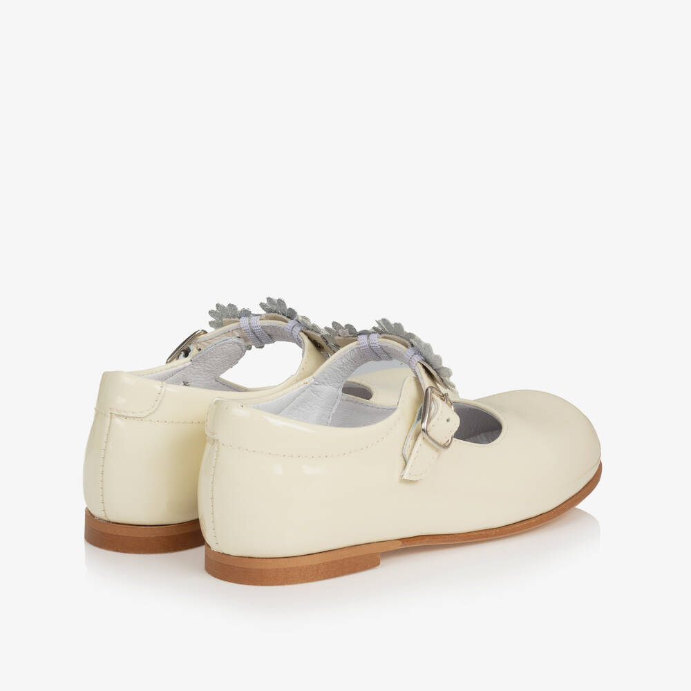 Children's Classics-Ivory Patent Leather With Floral Strap Shoes | Childrensalon