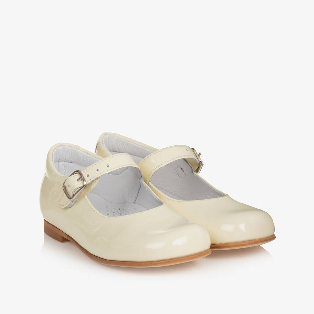 Children's Classics-Ivory Patent Leather With Floral Strap Shoes | Childrensalon