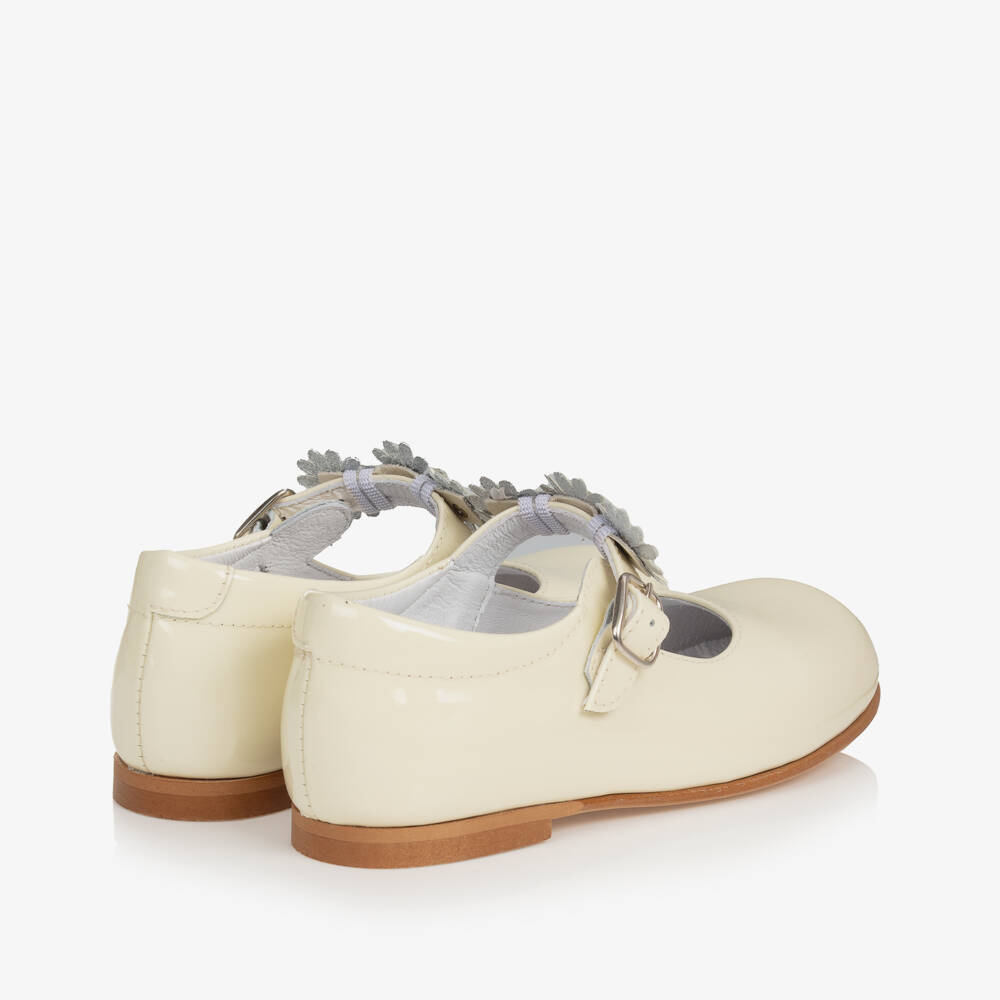 Children's Classics-Ivory Patent Leather With Floral Strap Shoes | Childrensalon