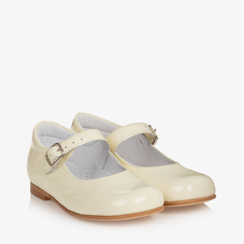 Children's Classics-Ivory Patent Leather With Floral Strap Shoes | Childrensalon