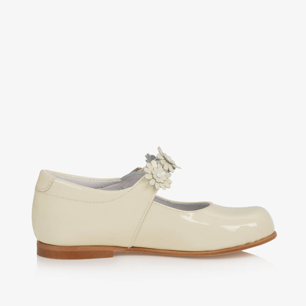 Children's Classics-Ivory Patent Leather With Floral Strap Shoes | Childrensalon