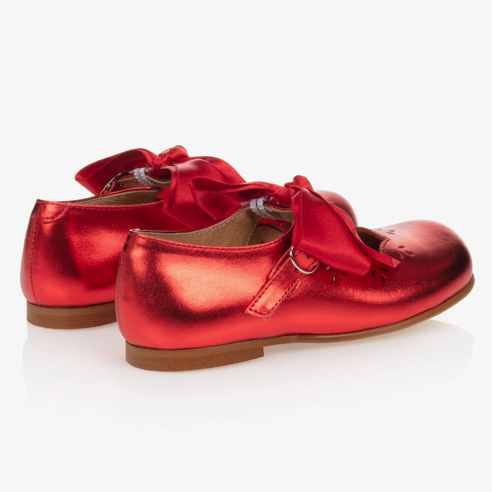 Children's Classics-Metallic Red Leather Shoes With Ribbon Bows | Childrensalon