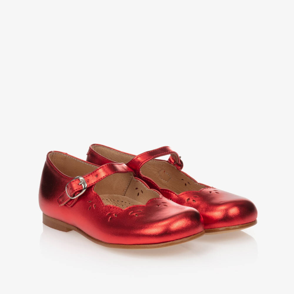 Children's Classics-Metallic Red Leather Shoes With Ribbon Bows | Childrensalon