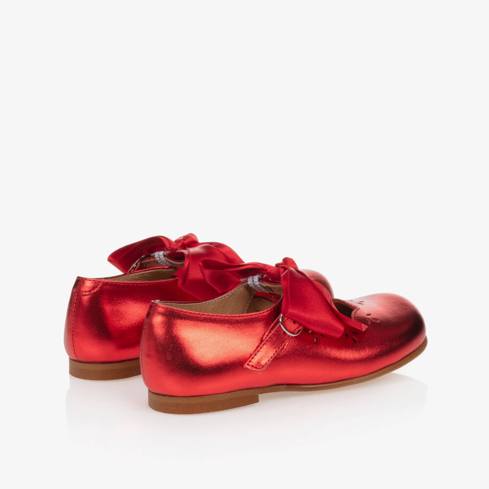 Children's Classics-Metallic Red Leather Shoes With Ribbon Bows | Childrensalon
