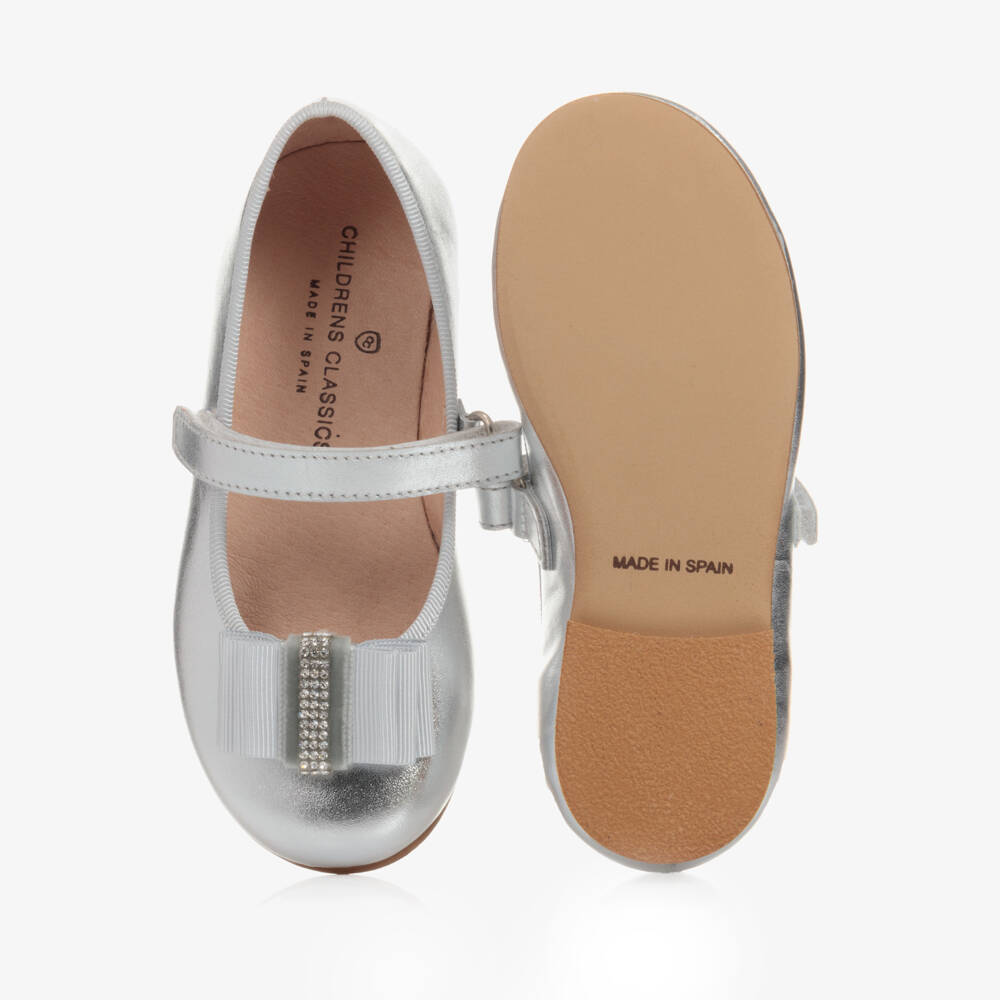 Children's Classics-Metallic Silver Leather Ballerina Pumps | Childrensalon