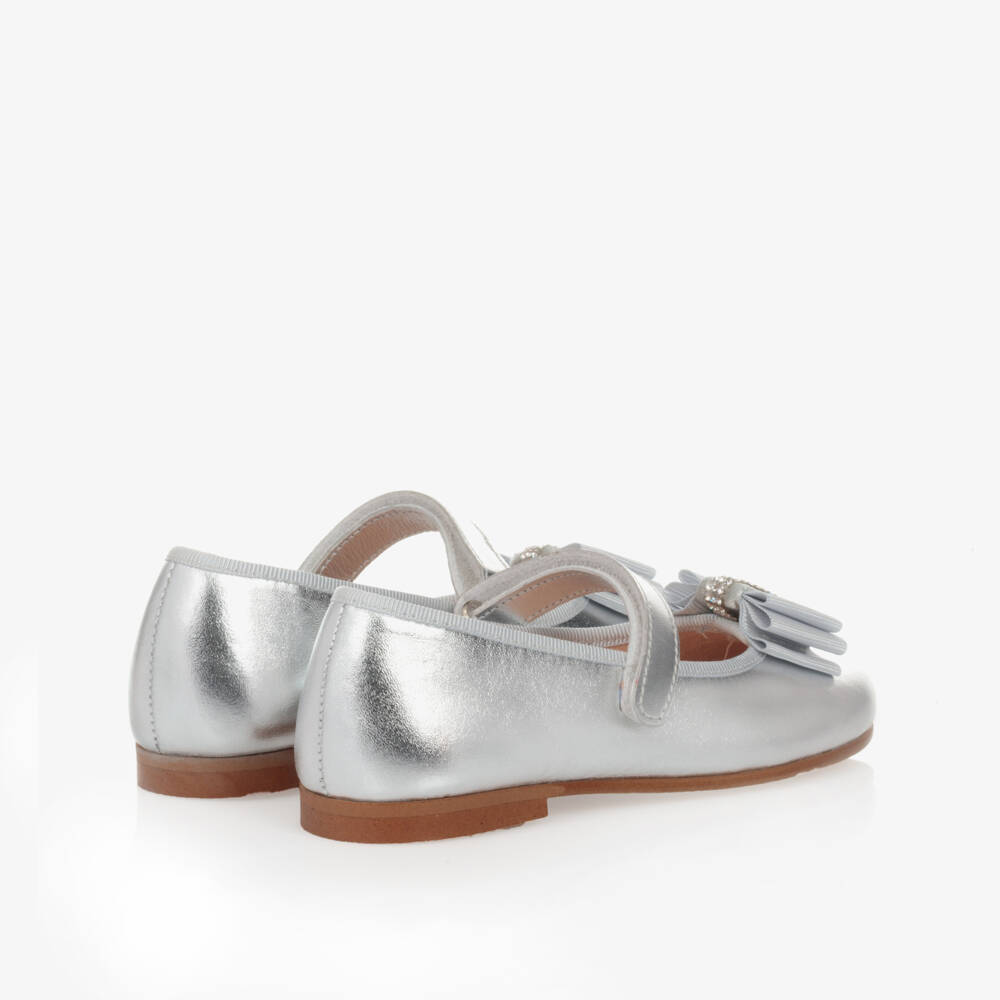 Children's Classics-Metallic Silver Leather Ballerina Pumps | Childrensalon