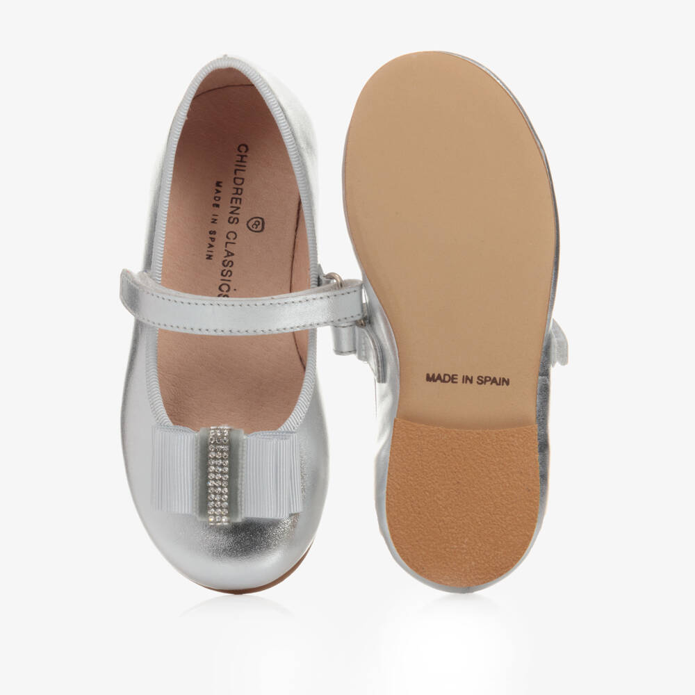 Children's Classics-Metallic Silver Leather Ballerina Pumps | Childrensalon