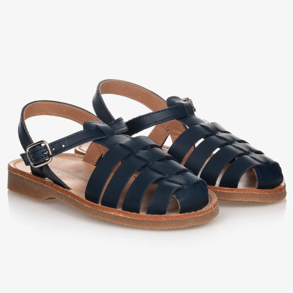 Children's Classics-Navy Blue Leather Closed Toe Sandals | Childrensalon