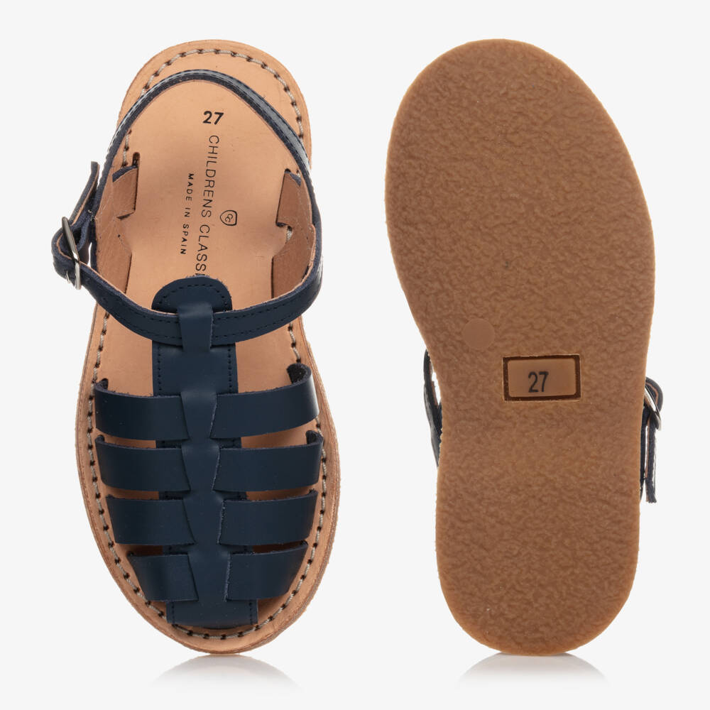 Children's Classics-Navy Blue Leather Closed Toe Sandals | Childrensalon