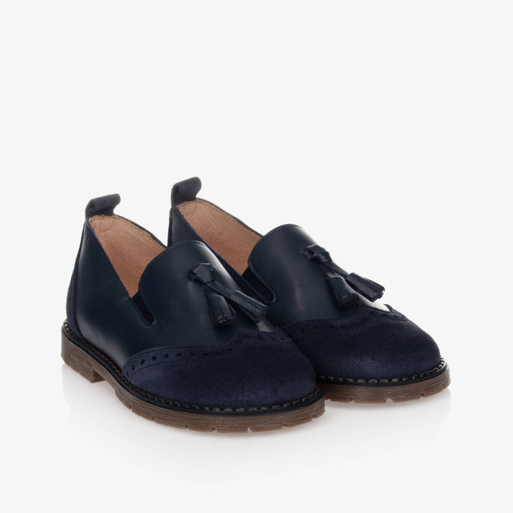 Children's Classics-حذاء لوفر جلد لون كحلي للأولاد | Childrensalon