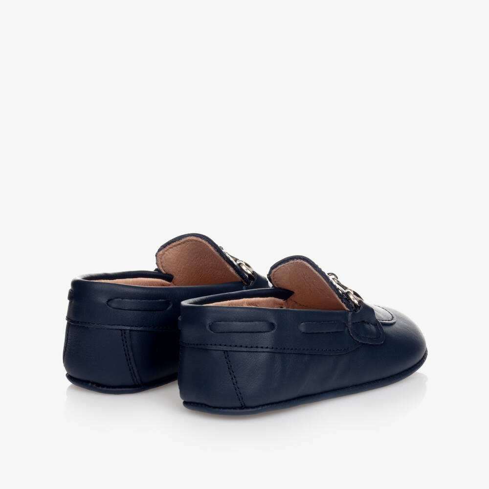Children's Classics-Navy Blue Leather Pre-Walker Shoes With Metal Snaffle | Childrensalon