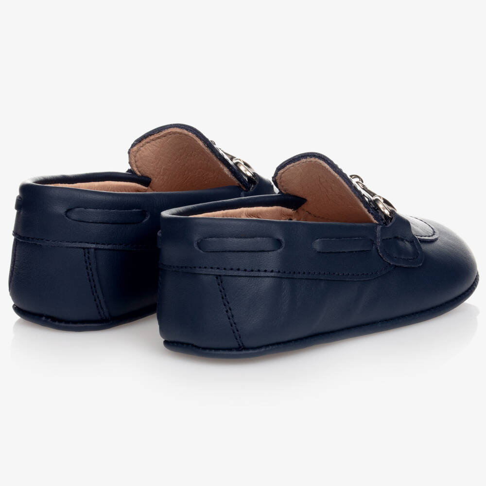 Children's Classics-Navy Blue Leather Pre-Walker Shoes With Metal Snaffle | Childrensalon