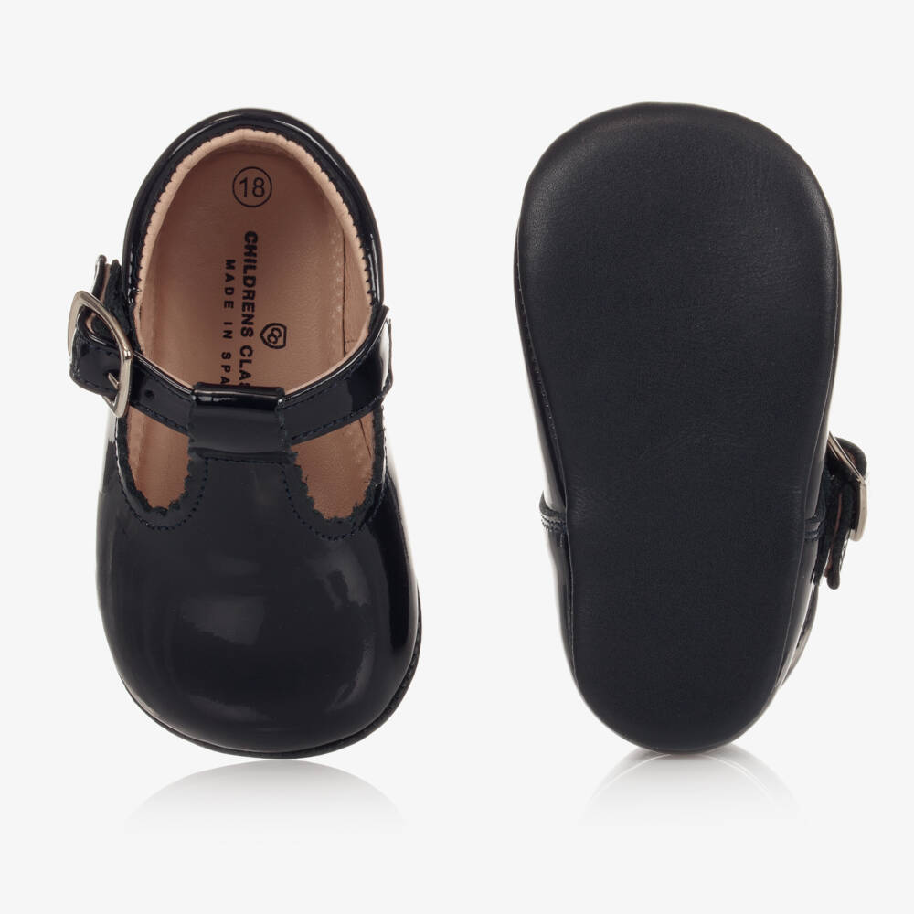 Children's Classics-Navy Blue Leather Pre-Walker T-Bar Shoes | Childrensalon