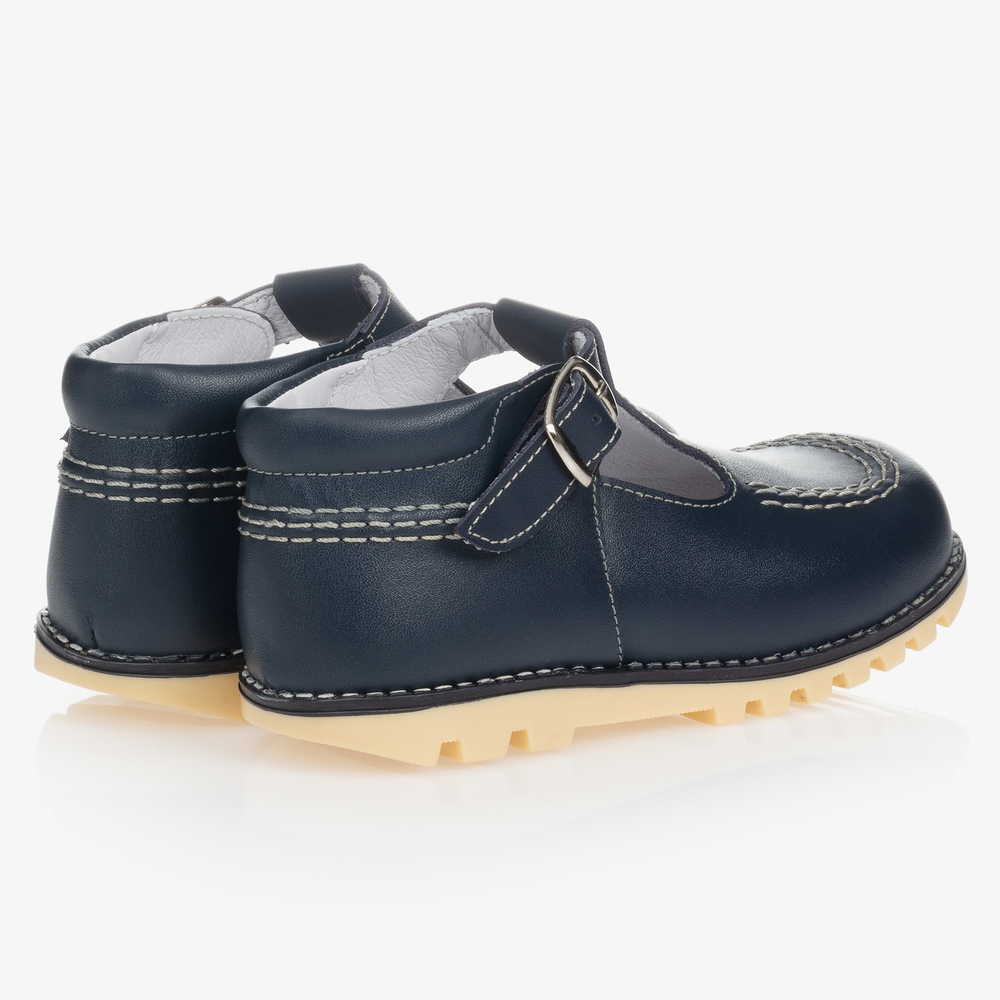 Children's Classics-Navy Blue Leather T-Bar Shoes | Childrensalon