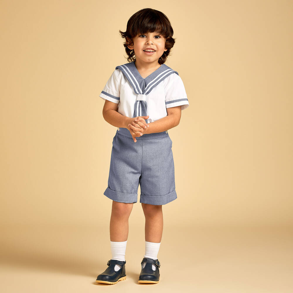 Children's Classics-Navy Blue Leather T-Bar Shoes | Childrensalon