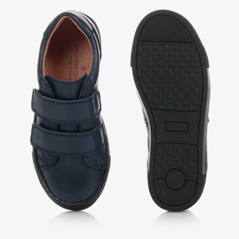 Children's Classics-Navy Blue Leather Velcro Trainers | Childrensalon