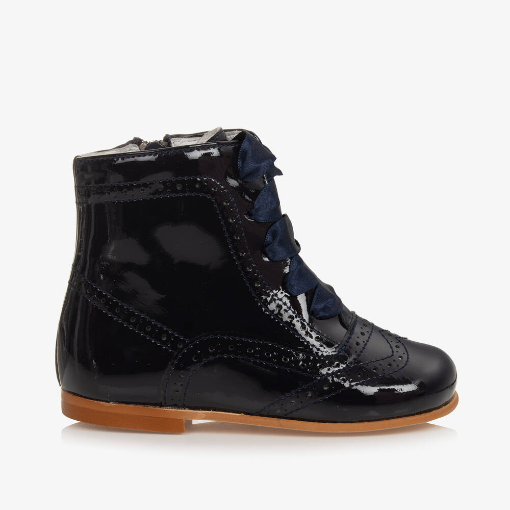 Children's Classics-Navy Blue Patent Leather Boots | Childrensalon