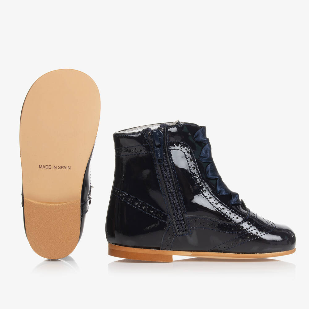 Children's Classics-Navy Blue Patent Leather Boots | Childrensalon