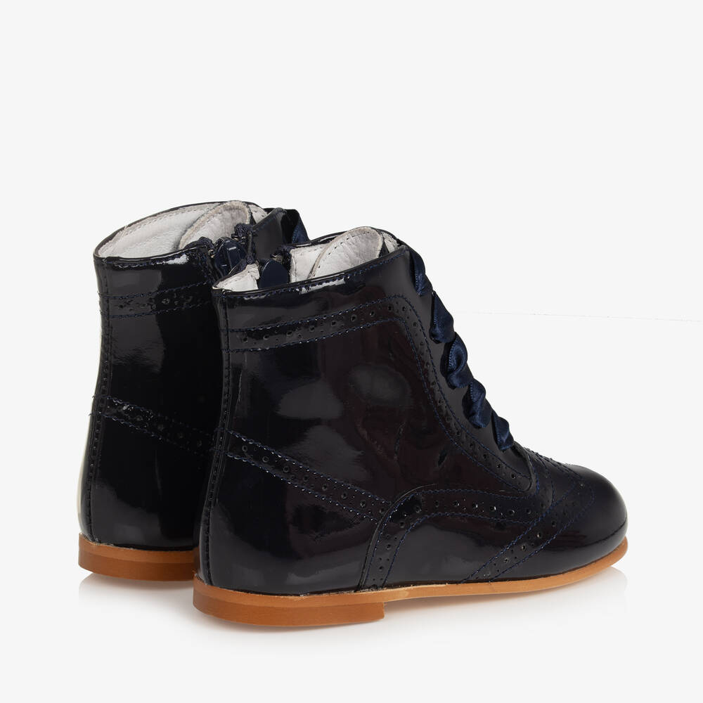 Children's Classics-Navy Blue Patent Leather Boots | Childrensalon