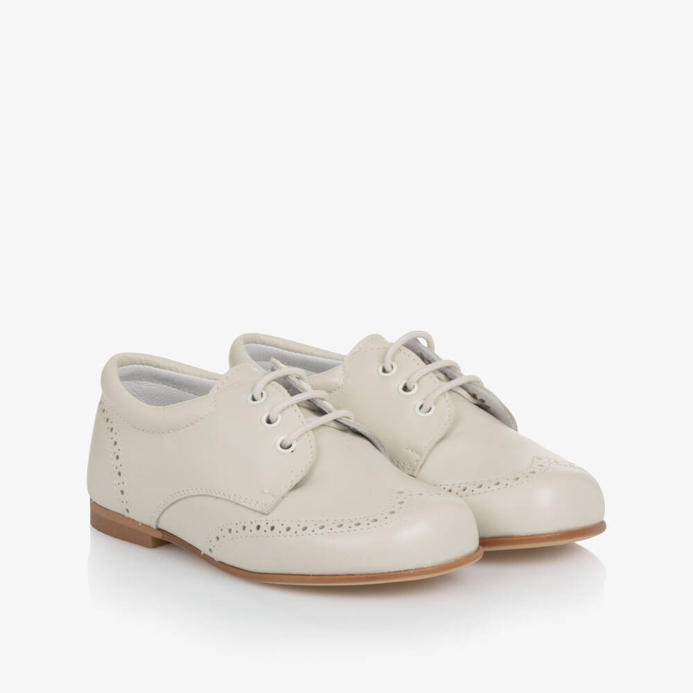 Children's Classics-Pale Beige Leather Brogue Shoes | Childrensalon