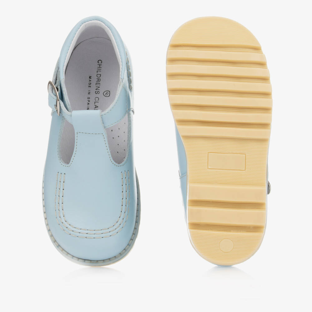 Children's Classics-Pale Blue Leather T-Bar Shoes | Childrensalon
