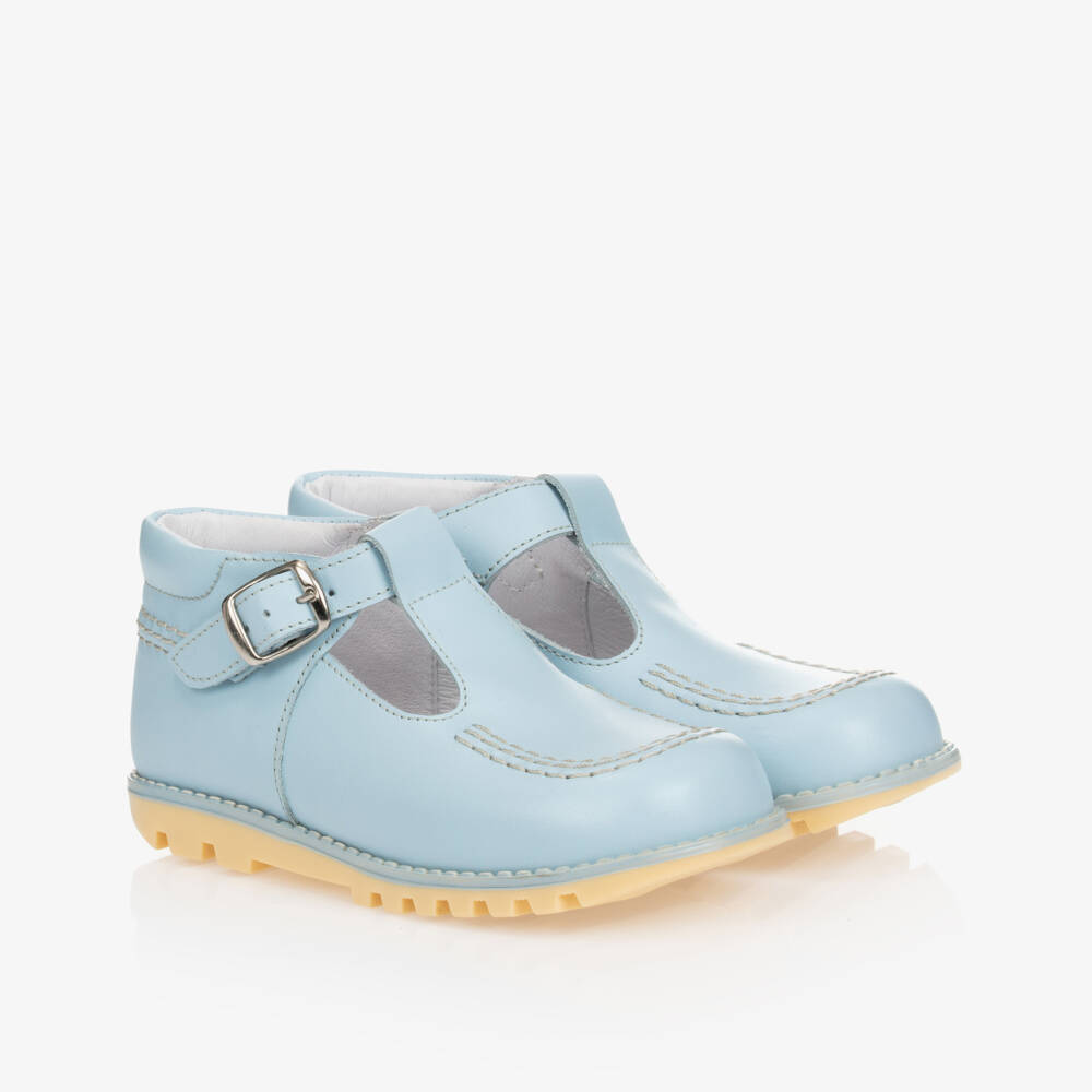 Children's Classics-Pale Blue Leather T-Bar Shoes | Childrensalon