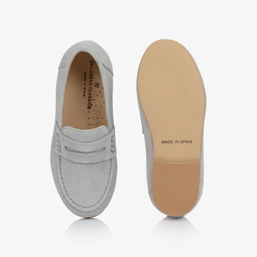 Children's Classics-Pale Grey Suede Leather Loafers | Childrensalon