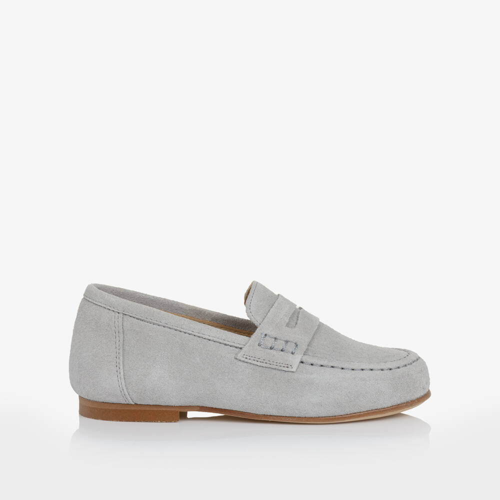Children's Classics-Pale Grey Suede Leather Loafers | Childrensalon