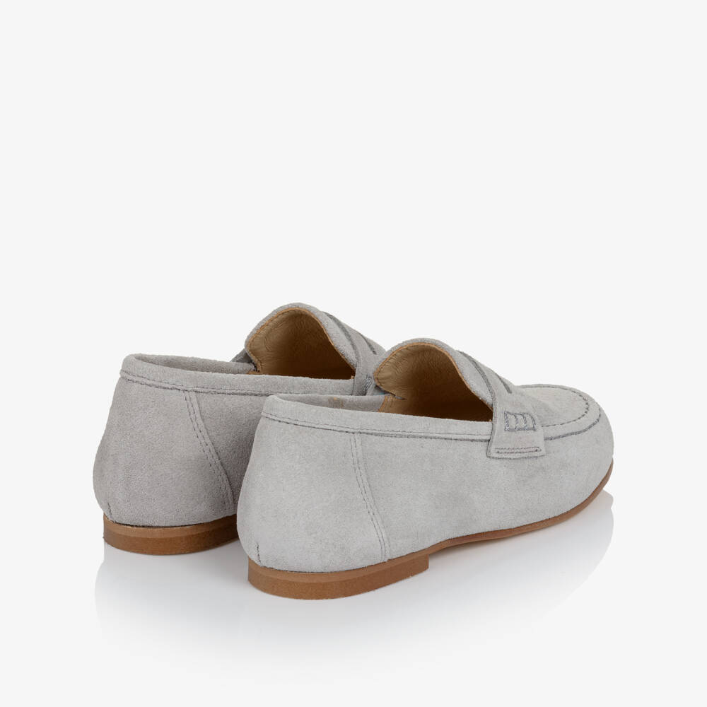 Children's Classics-Pale Grey Suede Leather Loafers | Childrensalon
