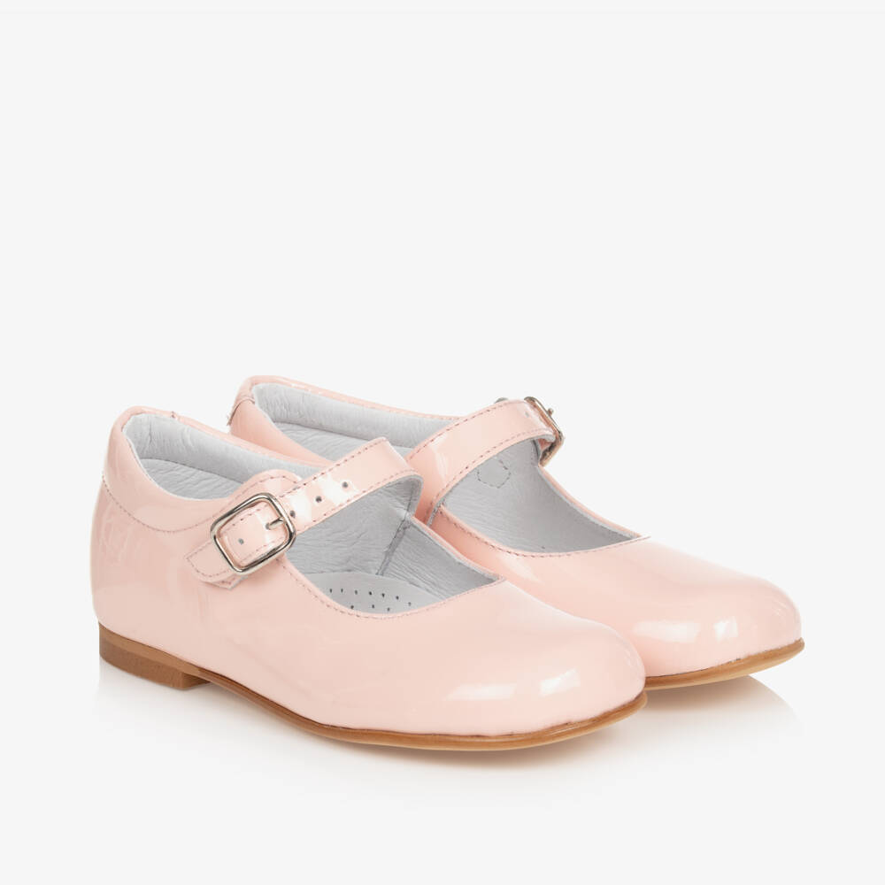 Children's Classics-Pink Patent Leather With Floral Strap Shoes | Childrensalon