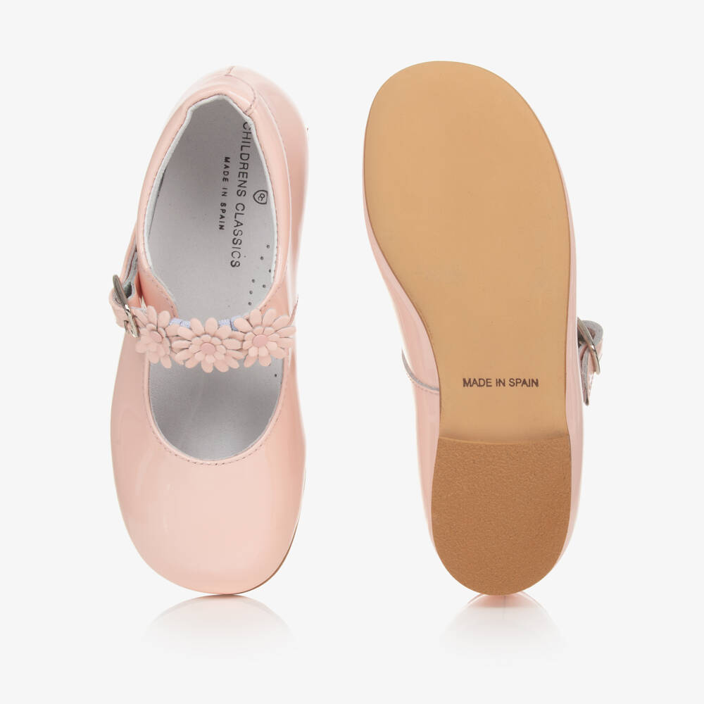 Children's Classics-حذاء جلد لامع مزين بورود لون زهري للبنات | Childrensalon