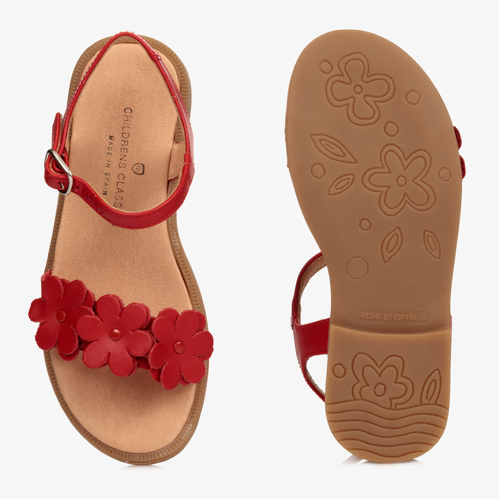 Children's Classics-Red Leather Flower Sandals | Childrensalon