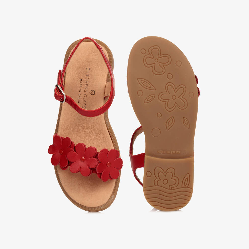 Children's Classics-Red Leather Flower Sandals | Childrensalon
