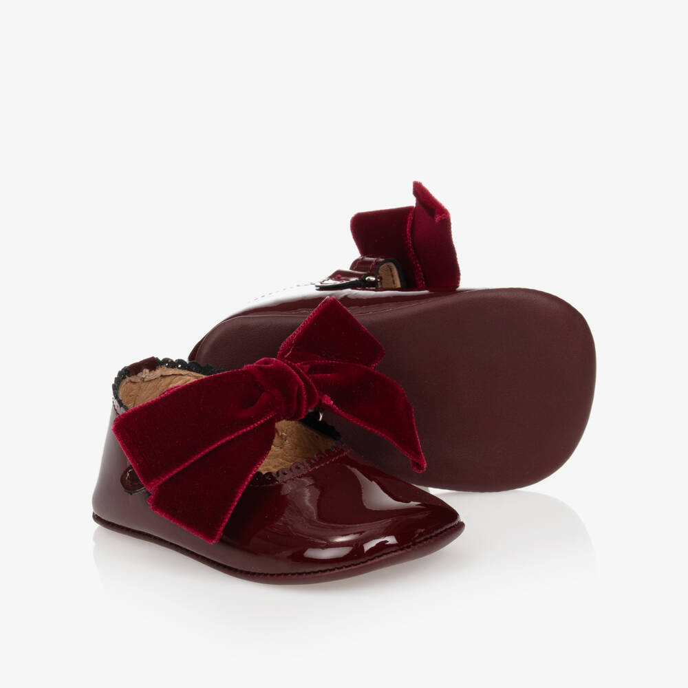 Children's Classics-Red Leather & Velvet Bow Pre-Walker Shoes | Childrensalon