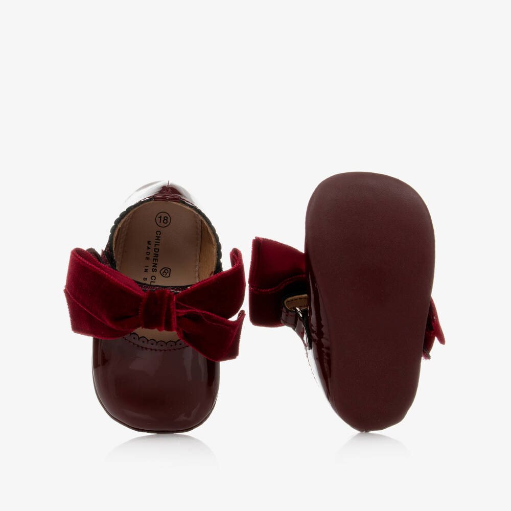 Children's Classics-حذاء جلد لون أحمر لمرحلة ما قبل المشي للمولودات | Childrensalon