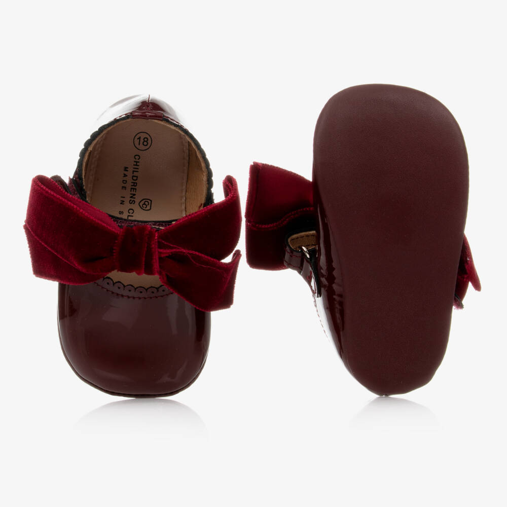 Children's Classics-Red Leather & Velvet Bow Pre-Walker Shoes | Childrensalon