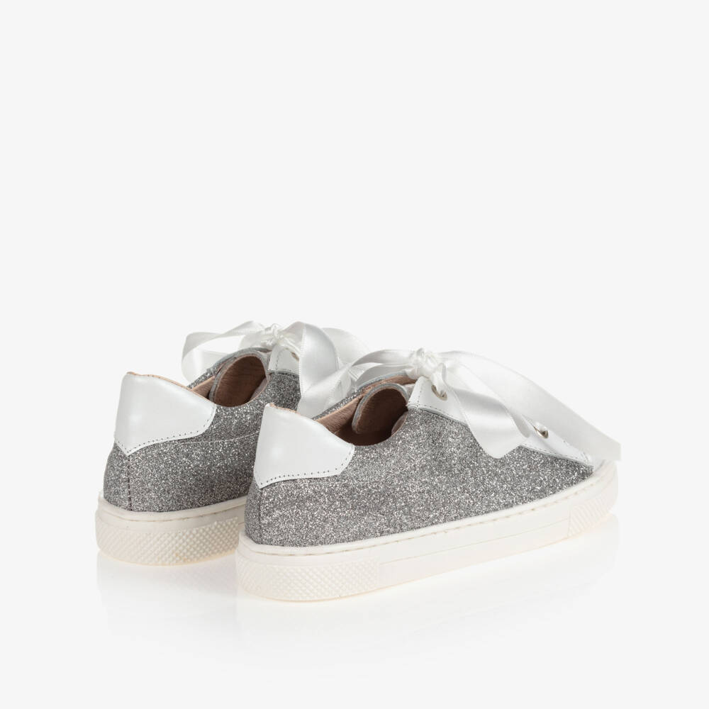 Children's Classics-Silver Glitter Leather Trainers | Childrensalon