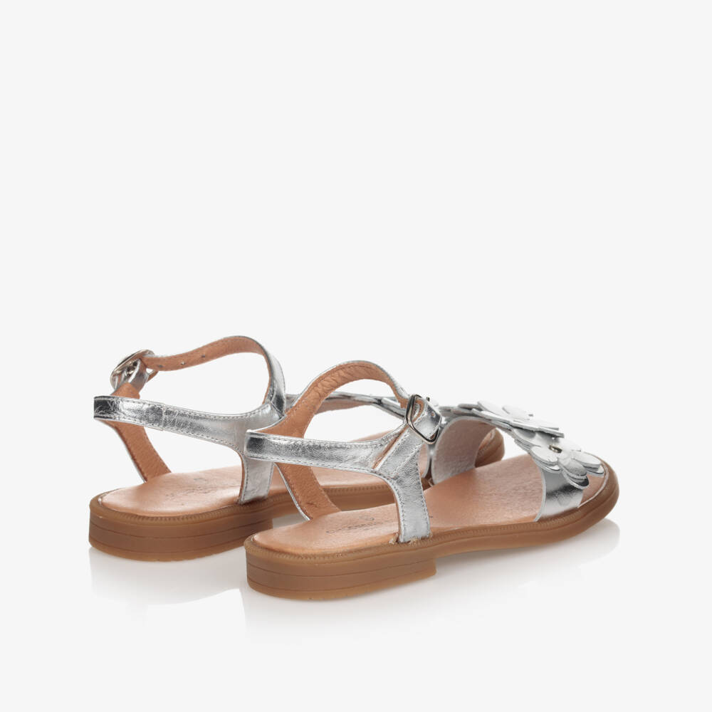 Children's Classics-Серебристые кожаные сандалии с цветами | Childrensalon