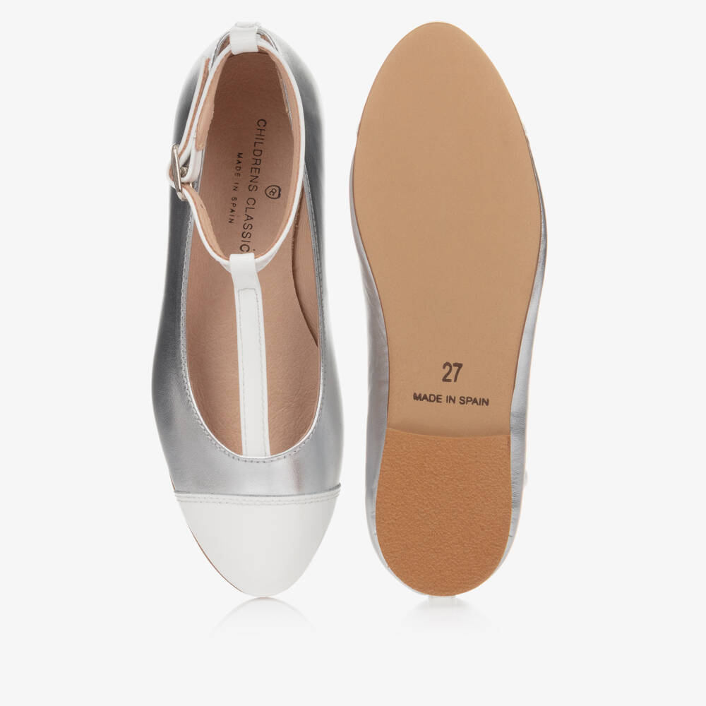 Children's Classics-Silver & White Leather Shoes | Childrensalon