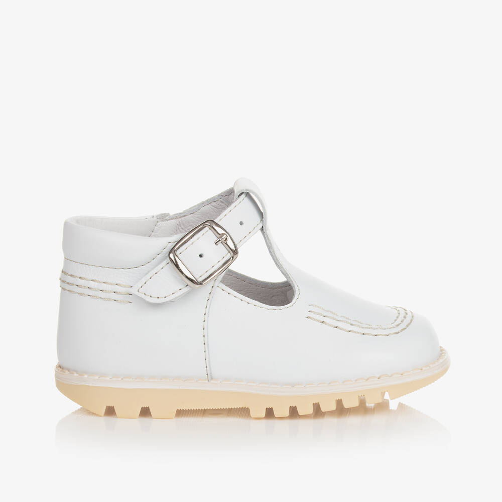 Children's Classics-White Leather T-Bar Shoes | Childrensalon